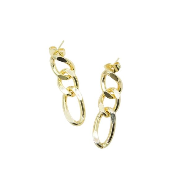 18K Gold Filled Diamond Cut Figaro Link Chain Dangle Drop Long Earrings - Picture 1 of 2